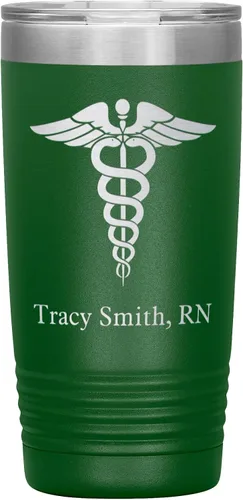 Miniatura 11 de Vaso de enfermera registrado personalizado con nombre, regalo RN, 20 onzas, taza RN de acero inoxidable grabada, color negro