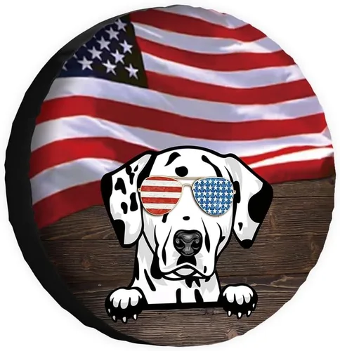 Miniatura 11 de Cubierta de neumático de repuesto para perro salchicha con gafas de sol con bandera de Estados Unidos, fundas protectoras de ruedas a prueba