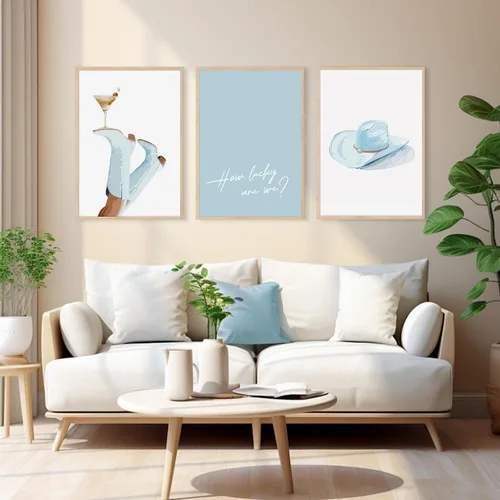 Miniatura 7 de Arte de Pared de Vaquera Occidental Lienzo de Vaquero Azul Claro Decoración de Pared Costera Póster de Botas de Vaquera Estética Preppy Cuadros