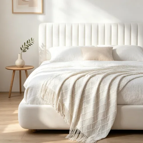 Miniatura 3 de BATTILO HOME Manta crema para sofá, cobija decorativa de estilo bohemio para dormitorio, manta blanca decorativa para sofá, sala de estar, 50 x 60