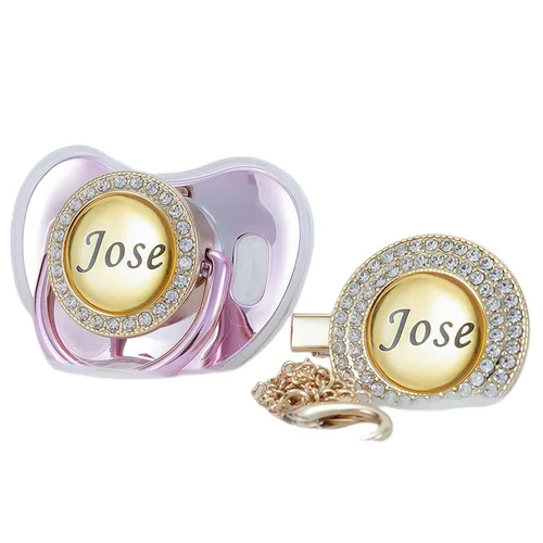 Miniatura 10 de Juego de Chupete y Clip con Nombre Personalizado Brillante - Binky Personalizado para Baby Shower, Recuerdo de Recién Nacido para Fotos Dorado
