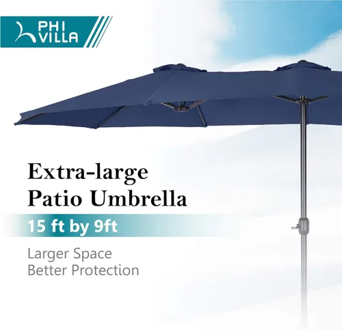 Miniatura 2 de Sombrilla PHI VILLA para terraza, extra grande, de doble sombrilla, de 450cm (base incluida), sombrilla doble para exterior, Marino Azul marino