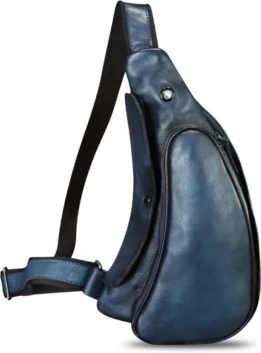 Miniatura 6 de Bolso de cuero genuino para mujeres y hombres, mochila de cuero retro para el pecho, bolso cruzado