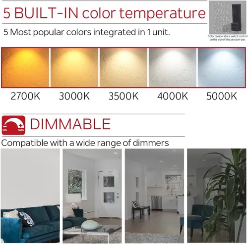 Miniatura 5 de Nadair Paquete de 6 luces LED empotrables ultra delgadas de 4 pulgadas, 9 W, 750 lúmenes, 5 CCT seleccionables en color (27K/ 3K / 35K / 4K / 5K)