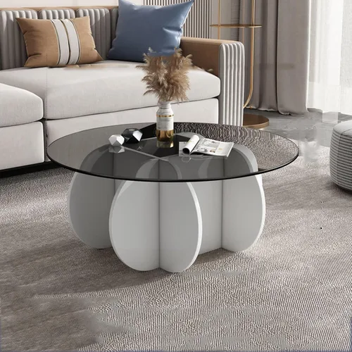 Miniatura 10 de HM&DX Mesa auxiliar redonda de cristal, base de madera maciza y parte superior de vidrio templado transparente, mesa auxiliar de café, mesa central