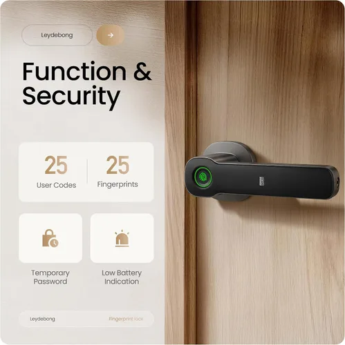 Miniatura 3 de Leydebong Cerradura de puerta inteligente con huella digital, tarjeta IC y teclado, cerradura electrónica 5 en 1 con control de aplicación, fácil