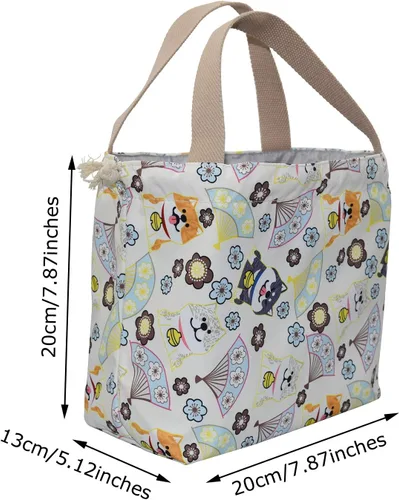 Miniatura 2 de Mini bolsa de almuerzo reutilizable pequeña linda bolsa de almuerzo con cordón adecuado para niñas, mujeres, perros, beige