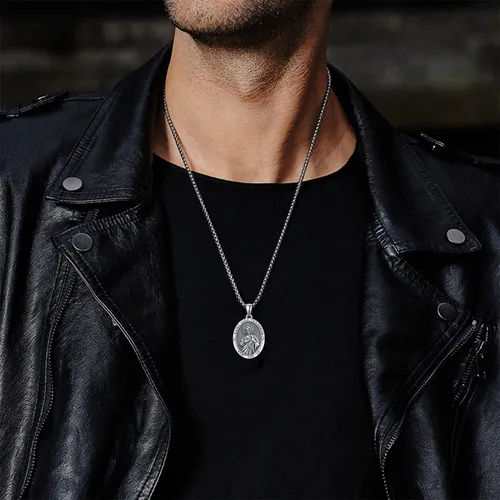 Miniatura 3 de Medallas patronales de plata de ley 925 Collar de amuleto de protección para hombres con cadena Rolo de 0.098 in 22 pulgadas + 2 pulgadas