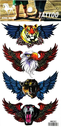 Miniatura 2 de Tatuajes 2 hojas de tatuaje temporal 3D tigre águila animal alas mosca para mujeres hombres espalda baja hombro cuello brazo tatuaje etiqueta fiesta
