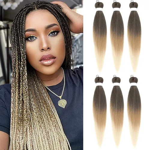 Miniatura 12 de Cabello Trenzado Ombré Pre-Estirado 26 Pulgadas Ombré Marrón 8 Paquetes/Lote Trenza Fijación con Agua Caliente Cabello Sintético Profesional