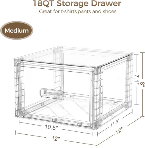 Miniatura 2 de Vtopmart - Paquete de 4 unidades de cajones de almacenamiento apilables transparentes de 18QT, organizadores de armario de fácil montaje