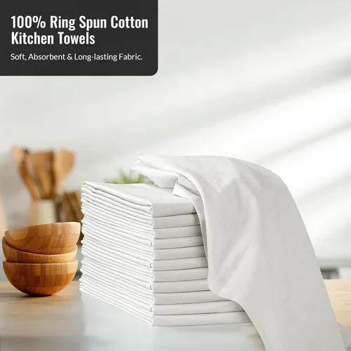 Miniatura 2 de ROYALE LINENS Paquete de 12 toallas de cocina blancas de 28 x 28 pulgadas, 100 % algodón, a prueba de pan, colado de queso, hornear, limpieza, Blanco