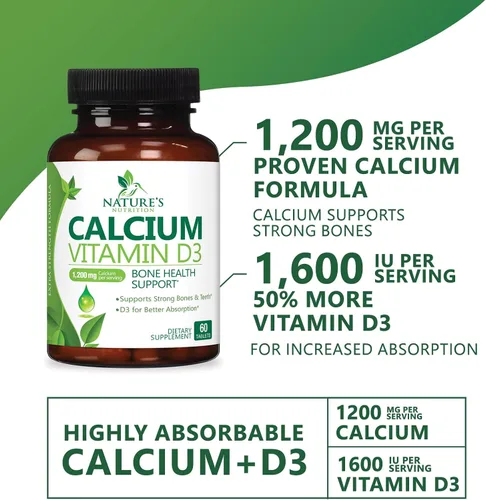 Miniatura 3 de Suplemento de calcio con vitamina D3-1200 mg de calcio por porción con D3 para una mejor absorción - Apoya la salud inmunológica, huesos y dientes