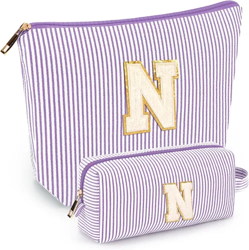 Miniatura 57 de 2 piezas de bolsas de maquillaje iniciales para mujeres: bolsa de cosméticos para viaje y artículos de tocador - Regalos de cumpleaños para niñas