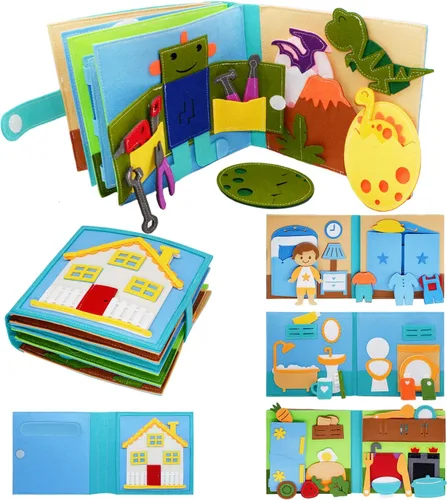 BizyKoady - Libro de actividades de fieltro Montessori para niños pequeños, libro silencioso de juego de simulación, aprendizaje temprano,