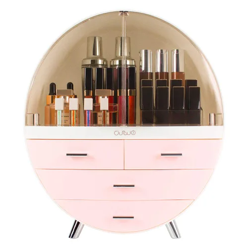 Miniatura 8 de Elegante caja organizadora de maquillaje a prueba de polvo, organizador de cosméticos mediano impermeable con cajones para cuidado de la piel
