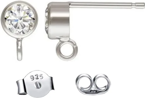 Adabele - 2 pares de aretes de plata de ley auténtica de 0.079 pulgadas (0.079 in) con circonitas cúbicas pequeñas, anillo cerrado, 4 piezas de