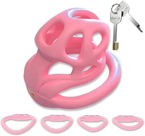 Miniatura 10 de Jaula de castidad masculina – Jaula de pene con cerradura invisible empotrada con 4 anillos de diferentes tamaños y 2 llaves, juguetes sexuales