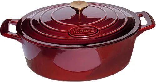 Miniatura 11 de La Cuisine - Cacerola ovalada de hierro fundido esmaltado Dutch Oven con tapa, 5 cuartos de galón, esmalte interno negro mate para hornear pan