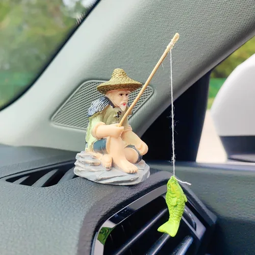 Miniatura 8 de Lindos adornos de coche de pesca para salpicadero, decoración de tablero de instrumentos de coche de peces oscilantes, divertida decoración de coche