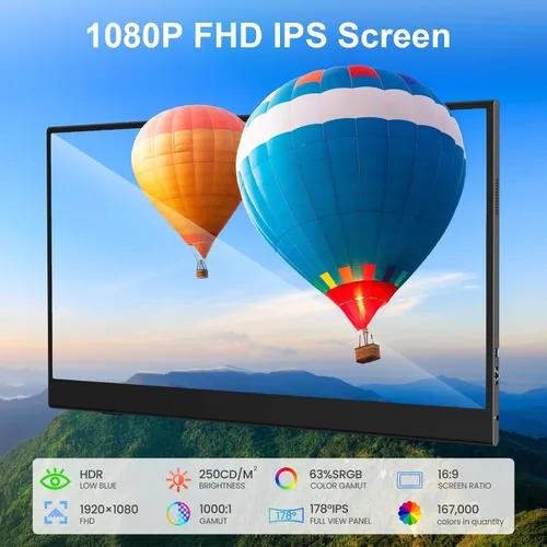 Miniatura 2 de UFYQL Monitor portátil de pantalla táctil de 15.6 pulgadas, pantalla IPS FHD 1080P con funda magnética, HDMI y USB-C Plug & Play, monitor externo