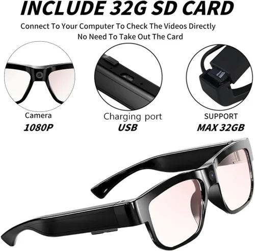 Miniatura 2 de Gafas de Cámara Gafas de Video Inteligentes con Cámara Gafas Deportivas Portátiles para los Ojos Grabación al Aire Libre Motociclismo Senderismo