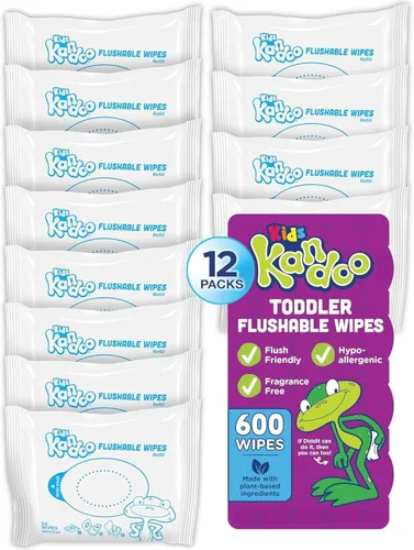 Kandoo Bacinilla enjuagable biodegradable para enseñar a niños y Toallitas húmedas con loción humectante Repuestos, Aroma a melón, 100 unidades