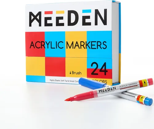 MEEDEN Marcadores de pintura acrílica: 24 colores con punta de pincel y sistema de control de tinta automático para manualidades navideñas -