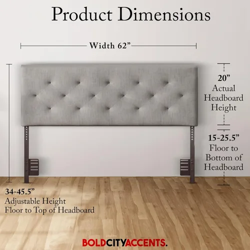 Miniatura 3 de Bold City Accents Cabecero de Cama - Tapizado con Capitoné de Diamante de Altura Media Tamaño Queen Tamaño Full - Altura Ajustable Cabecero Full