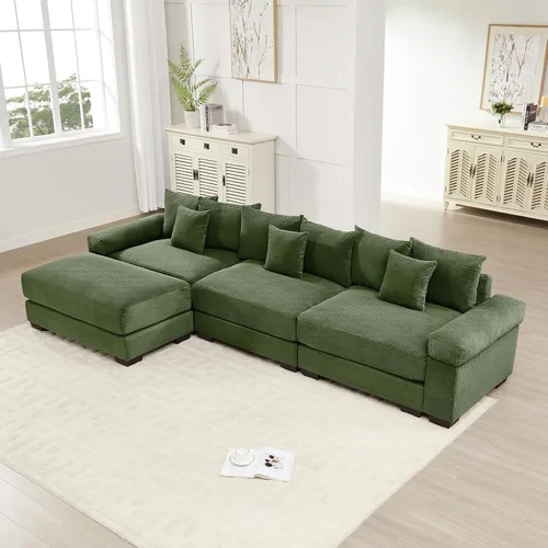 Miniatura 82 de Sofá modular de gran tamaño de 117.3 pulgadas, sofás modulares grandes de pana para sala de estar, sofás de 3 plazas, moderno juego de sofá de Blanco