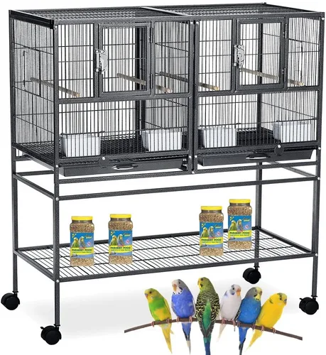 Miniatura 16 de Jaula Doble Apilable con Centro Dividido, Puertas de Caja de Anidación Lateral para Criador de Aves de Vuelo, Jaula Doble Rodante para Aviarios
