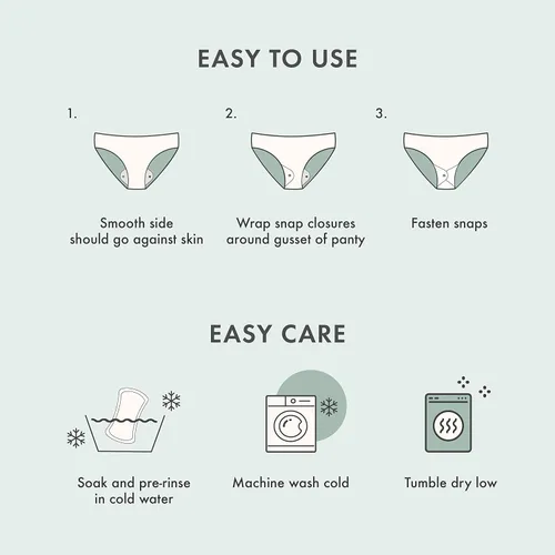Miniatura 6 de HESTA almohadillas para menstruación reutilizables de algodón orgánico, juego de 3, Ajustado