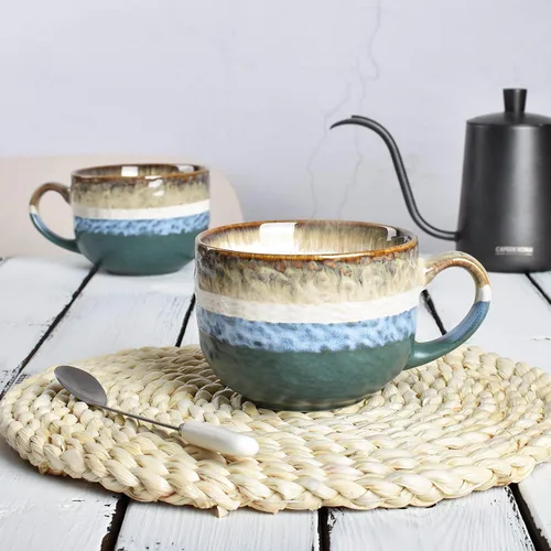 Miniatura 4 de Bosmarlin Juego de 2 tazas grandes de cerámica Jumbo Latte de 16 onzas, para café, sopa, capuchino, chocolate caliente, aptas para lavavajillas