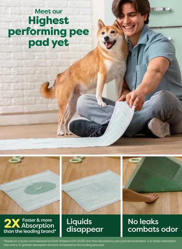 Miniatura 2 de Earth Rated Max Absorbency - Almohadillas para orinar de cachorros para perros que se absorben 2 veces más rápido y 2 veces más, a prueba de fugas