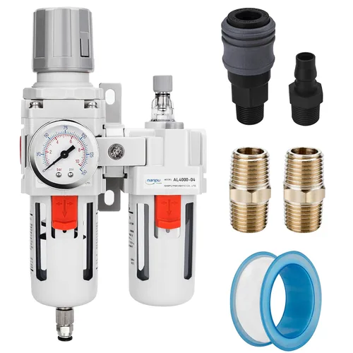 Miniatura 16 de NANPU 1" NPT Filtro de aire comprimido, regulador y lubricador (FRL) Combo - Separador de trampa de agua/aceite - Calibrador (0-150 psi), elemento