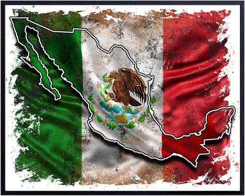 Bandera de México, bandera mexicana, regalos de arte de pared mexicano, decoración de pared de arte chicano, bandera artes decoraciones para cuartos