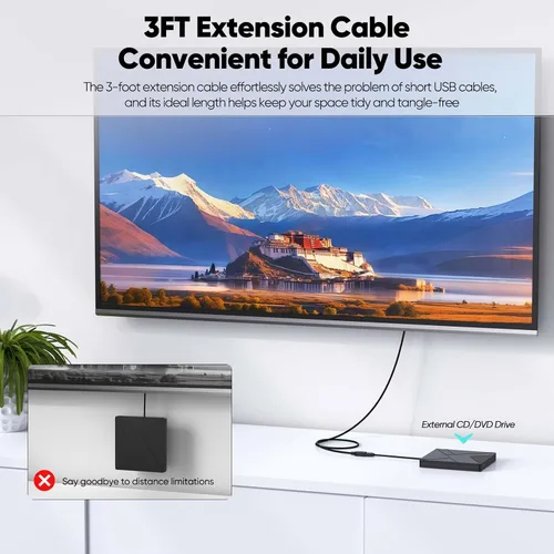 Miniatura 5 de Paquete de 2 cables de extensión USB 3.0, cable extensor USB 3.0 de transferencia de datos de 5 Gbps y carga rápida de 18 W, cables tipo A macho a