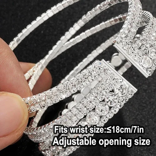 Miniatura 5 de Suyi Pulsera de diamantes de imitación para mujer, pulsera de plata multicapa, pulseras trenzadas Craystal