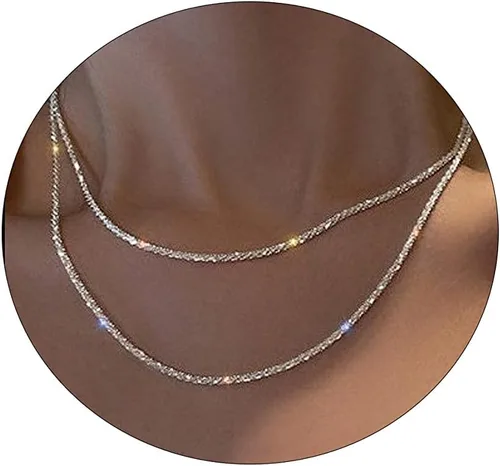 Collares en capas para mujer, chapados en plata, delicada cuerda torcida de serpiente, delicado collar en capas, gargantilla de diferentes