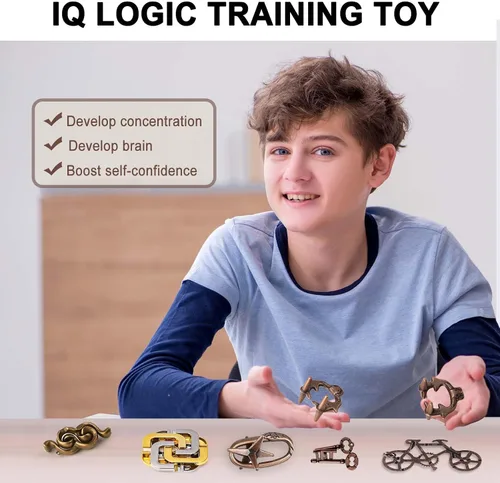 Miniatura 5 de 6 piezas de rompecabezas de metal, rompecabezas lógicos de metal para niños y adultos, juguete de cerradura, rompecabezas de regalo para adultos