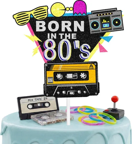 Decoración de pastel de los años 80, decoración de pastel de cumpleaños de los años 80, suministros para fiestas temáticas de los años 80