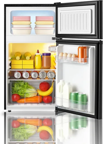 Miniatura 2 de Saeoola Mini refrigerador con congelador, 3.2 pies cúbicos, mini refrigerador compacto de 2 puertas con congelador separado para dormitorio