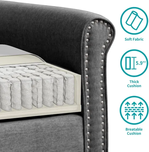 Miniatura 4 de BALUS Couches Sofa Set for Living Room, Couch Sofa with Wooden Sofa Legs, Linen Living Room Furniture with Nailhead Trim, 6" Cushion, Sectional