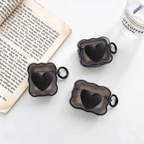 Miniatura 4 de Funda compatible con AirPods Pro de 2ª generación, Black Love, bonita funda con llavero para mujeres y niñas, funda protectora de silicona suave