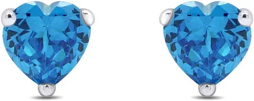 Miniatura 2 de Aretes de tuerca con piedra natal simulada en forma de corazón en oro blanco de 14 quilates sobre plata esterlina, regalo para ella