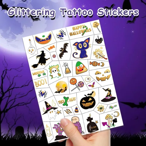 Miniatura 3 de Tatuajes temporales de Halloween para niños, calabaza, fantasma, bruja, regalos de fiesta de Halloween para niños o niñas, 126 piezas de tatuajes
