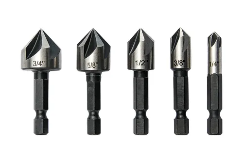 Juego de 5 brocas avellanadas, fregadero de contador de 82 grados, apto para agujeros de fregadero en la mayoría de metales mecanizables, madera