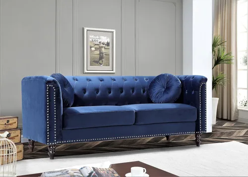 Miniatura 6 de Container Furniture Direct S5370-S Kittleson Sofá Chesterfield tapizado en terciopelo moderno con ribete de clavos, gris Gris (Fossil Grey)