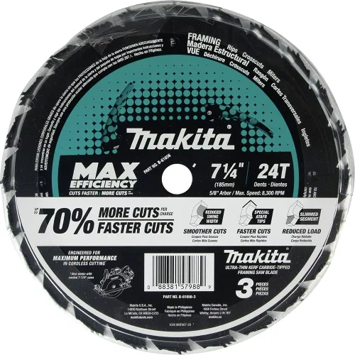 Miniatura 5 de Makita B-61656 7-1/4" 24T - Hoja de sierra circular de máxima eficiencia con punta de carburo, encuadre
