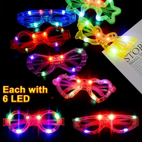 Miniatura 6 de Paquete de 24 lentes LED para niños, suministros de fiesta que brillan en la oscuridad, 6 luces LED, 6 formas, gafas de fiesta intermitentes